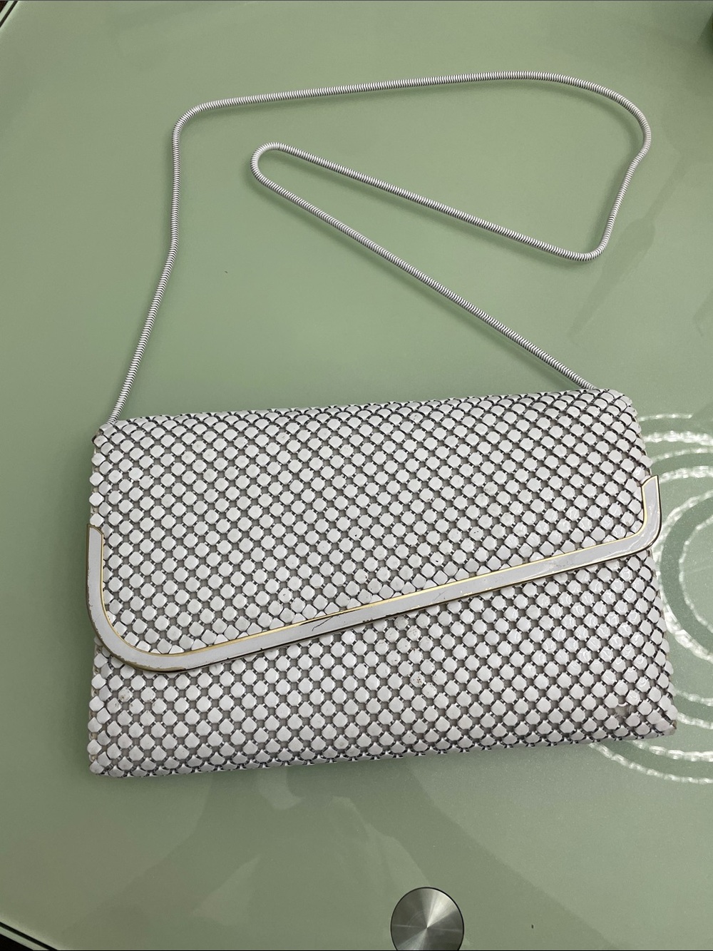 White Mesh Chain-Shoulder Clutch